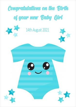 Personalised Blue Baby Vest New Baby Card