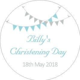 Personalised Blue Bunting Christening Sticker