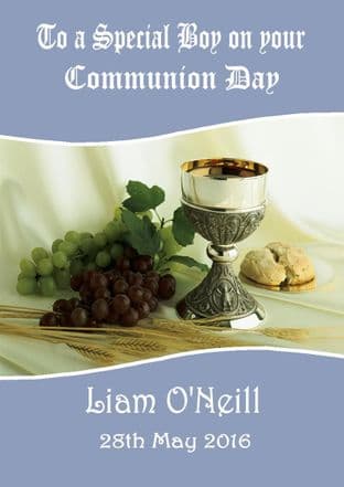 Personalised Blue Chalice Communion Card