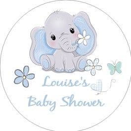 Personalised Blue Cute Elephant Baby Shower Party Stickers