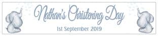 Personalised Blue Elephant Bubbles Christening Banner