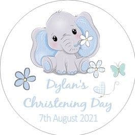 Personalised Blue Elephant Christening Sticker
