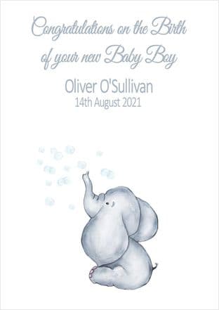 Personalised Blue Elephant New Baby Card