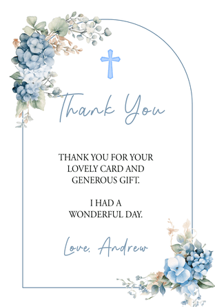 Personalised Blue Floral Arch Communion or Confirmation Thank You Cards