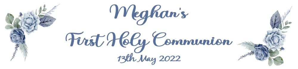 Personalised Blue Flower Communion Banner