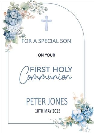 Personalised Blue Flowers Arch Communion Card