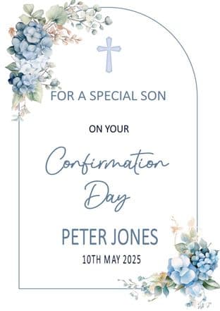 Personalised Blue Flowers Arch Confirmation Card