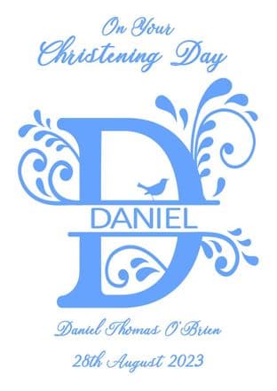 Personalised Blue Initial & Name Christening Card