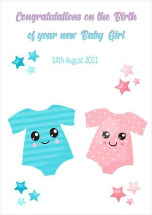 Personalised Blue & Pink Baby Vest Baby Twins Card