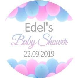 Personalised Blue Pink Balloons Baby Shower Party Stickers
