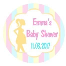Personalised Blue Pink Lemon Stripe Baby Shower Party Stickers