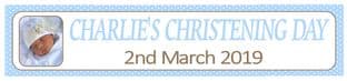 Personalised Blue Polka Dot Photo Christening Banner