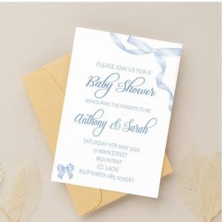 Personalised Blue Ribbon Baby Shower Invitations