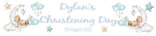 Personalised Blue Sleeping Teddy Christening Banner