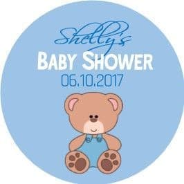 Personalised Blue Teddy Bear Baby Shower Party Stickers