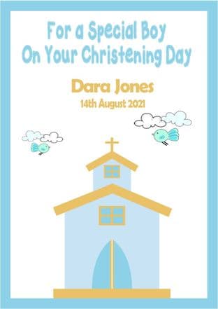 Personalised Blue Text Church Christening Card