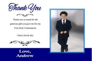 Personalised Boy Communion OR Confirmation Photo Thank You Card Design 1