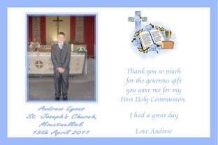Personalised Boy Communion Thank You Card Design 1