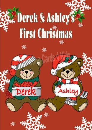 Personalised Boy Girl Teddy Twins First Christmas Card