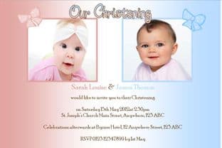 Personalised Boy Girl Twins Christening Photo Invitations