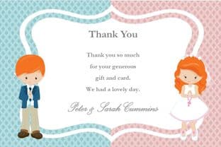 Personalised Boy Girl Twins Communion Thank You Cards Design 3