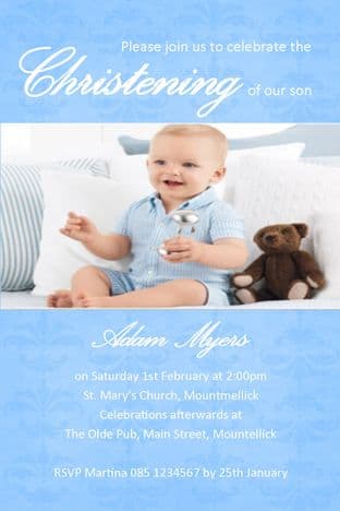 Personalised Boy Photo Christening Invitations Design 7