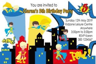 Personalised Boy Superhero Theme Invitations