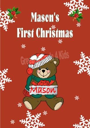 Personalised Boy Teddy First Christmas Card