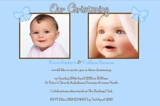 Personalised Boy Twins Christening Photo Invitations