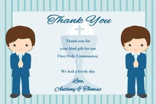 Personalised Boy Twins Communion Thank You Cards