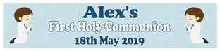 Personalised Brown Hair Boy Communion Banner Design 1