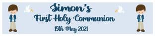Personalised Brown Hair Boy Communion Banner Design 3