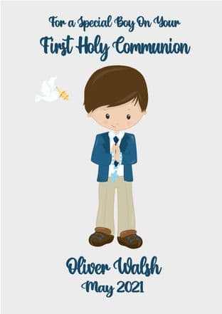 Personalised Brown Hair Boy Communion Card 2