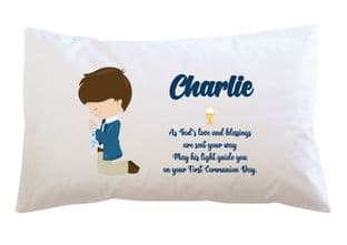 Personalised Brown Hair Boy Communion Pillowcase