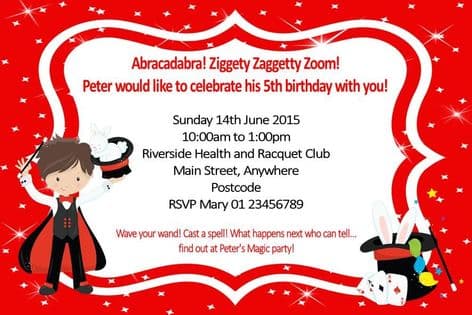 Personalised Brown Hair Boy Magician Invitations