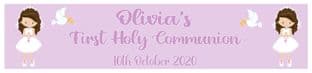 Personalised Brown Hair Girl Communion Banner 3