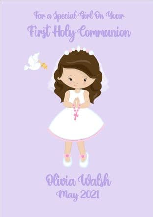Personalised Brown Hair Girl Communion Card 3