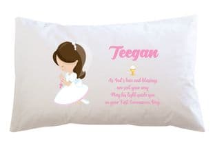 Personalised Brown Hair Girl Communion Pillowcase