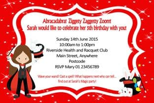 Personalised Brown Hair Girl Magician Invitations