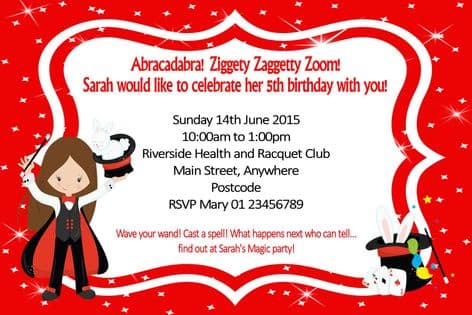 Personalised Brown Hair Girl Magician Invitations