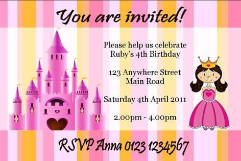 Personalised Candy Stripe Princess Invitation