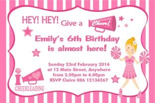 Personalised Cheerleader Theme Invitation Design 1