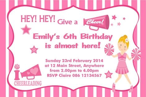 Personalised Cheerleader Theme Invitation Design 1
