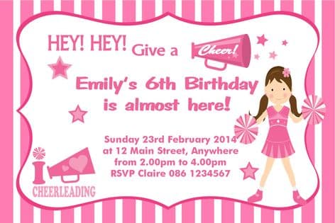 Personalised Cheerleader Theme Invitation Design 2
