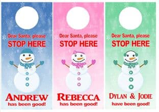 Personalised Christmas Santa Stop Here Bedroom Snowman Door Hanger