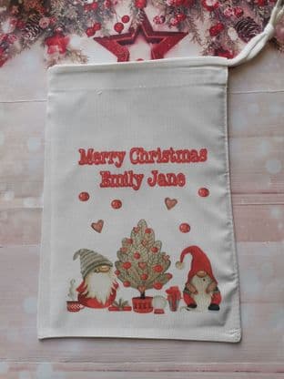 Personalised Christmas Treat Drawstring Treat Bag Gnomes