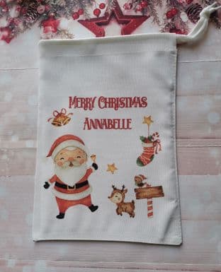 Personalised Christmas Treat Drawstring Treat Bag Santa