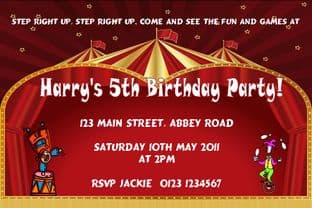 Personalised Circus Theme Invitations