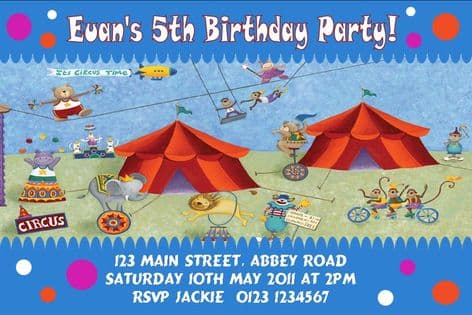 Personalised Circus Theme Invitations Design 2