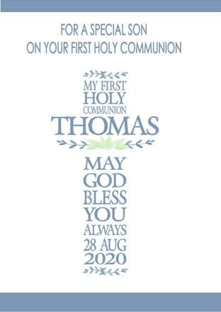 Personalised Communion Card Blue Cross 2